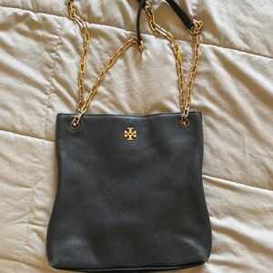 Tory Burch Black Shoulder Bag with Gold Chain